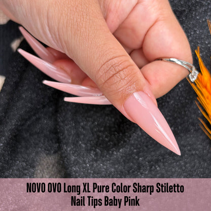 Long XL Pure Color Sharp Stiletto Nail Tips Pink 224