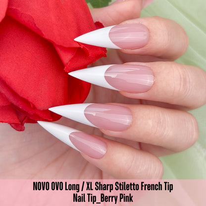 Long XL Sharp Stiletto White French Tip Nail Tips Berry Pink