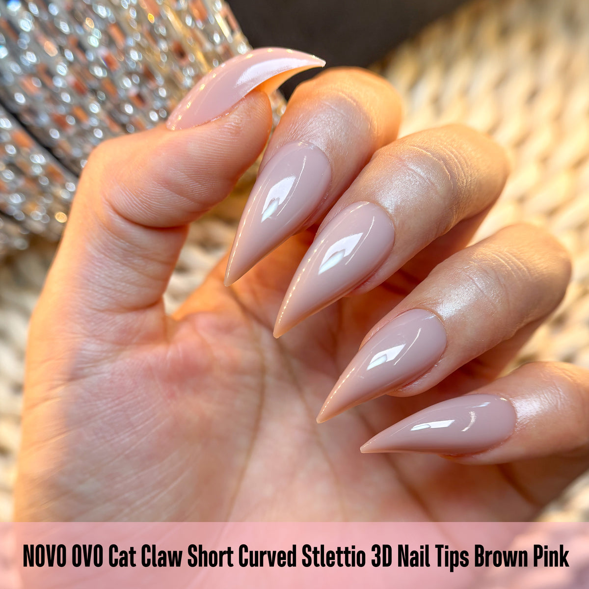 Cat Claw Short Curved Stiletto 3D Nail Tips Brown Pink 128