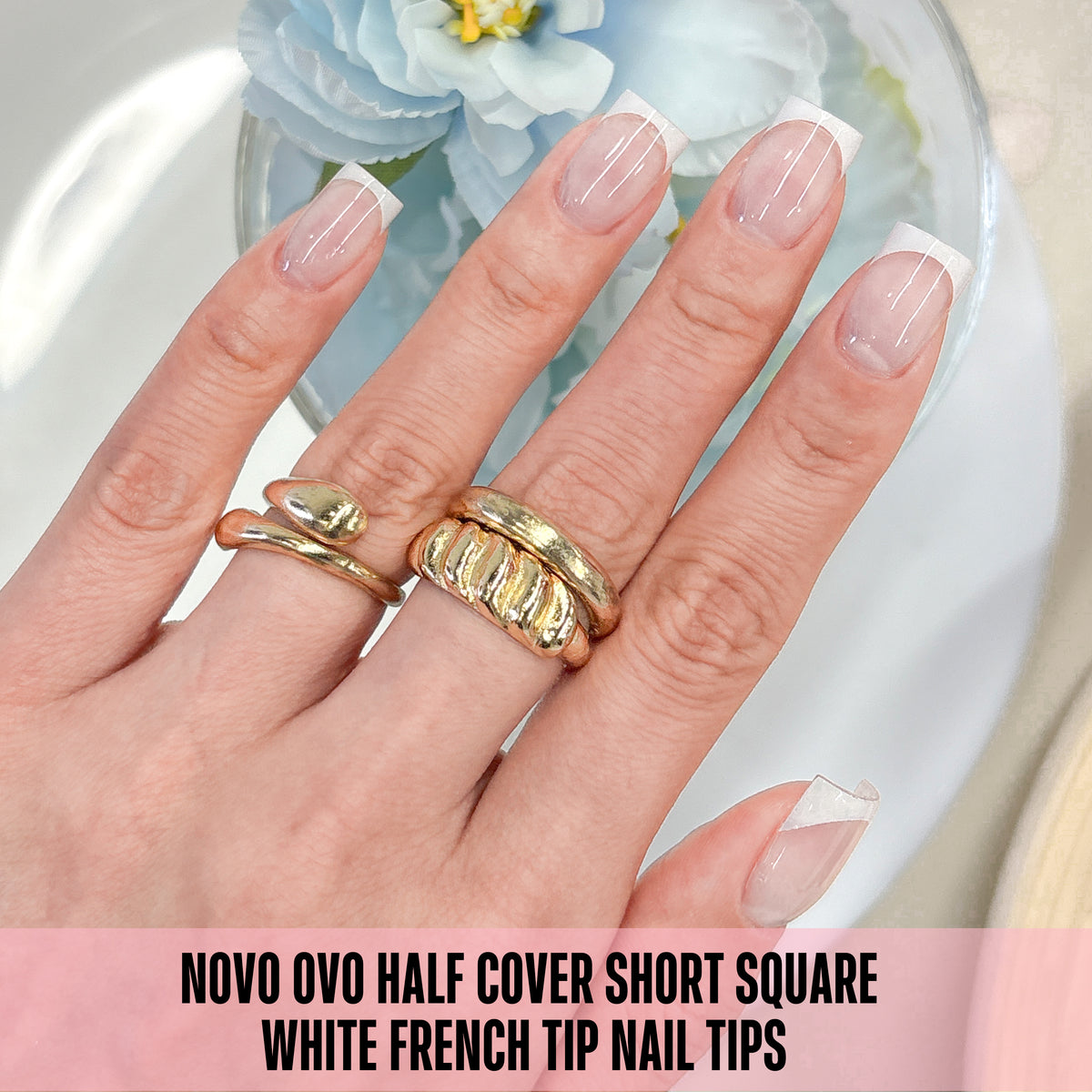 Half Cover Short Square White French Tip Nail Tips 224