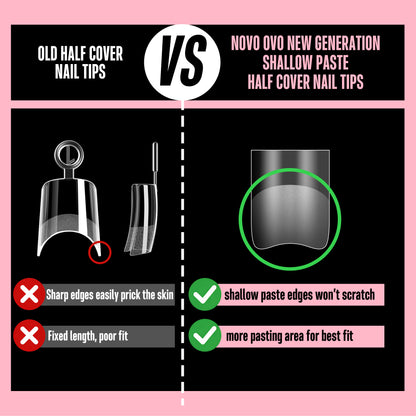Half Cover Short Square Black French Tip Nail Tips 224