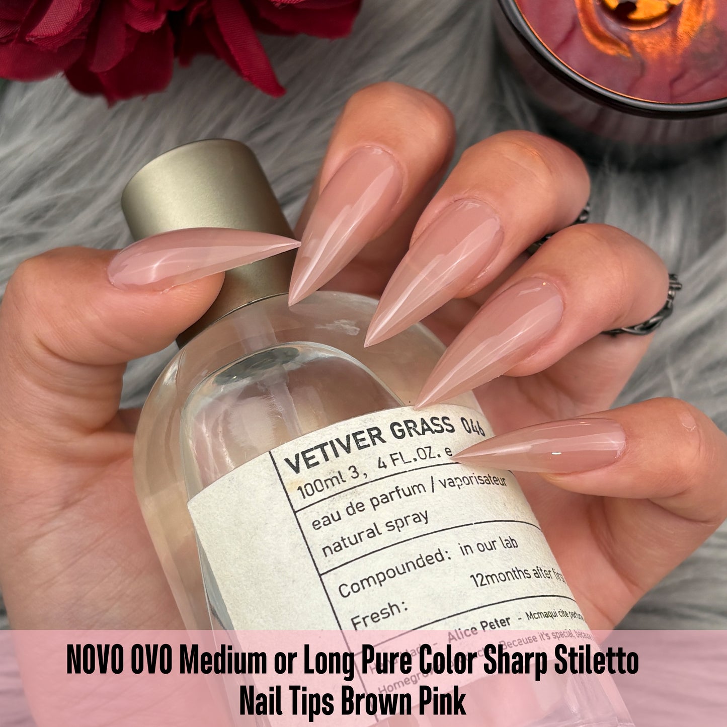 Medium or Long Pure Color Sharp Stiletto Nail Tips Brown Pink