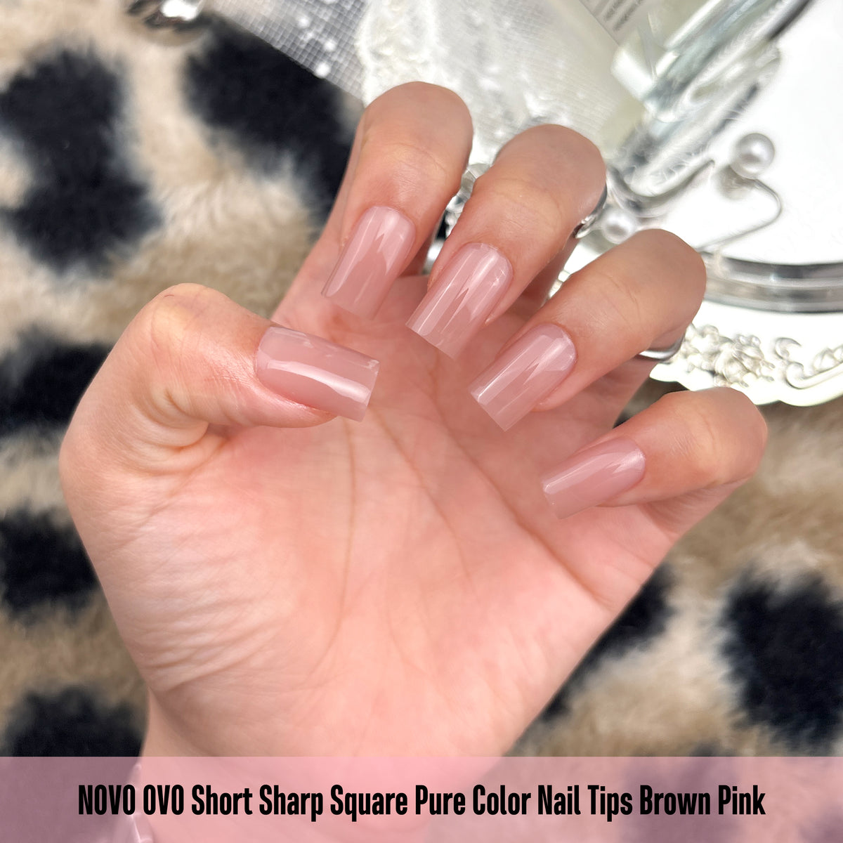Short Sharp Square Pure Color Naili Tips Brown Pink 240