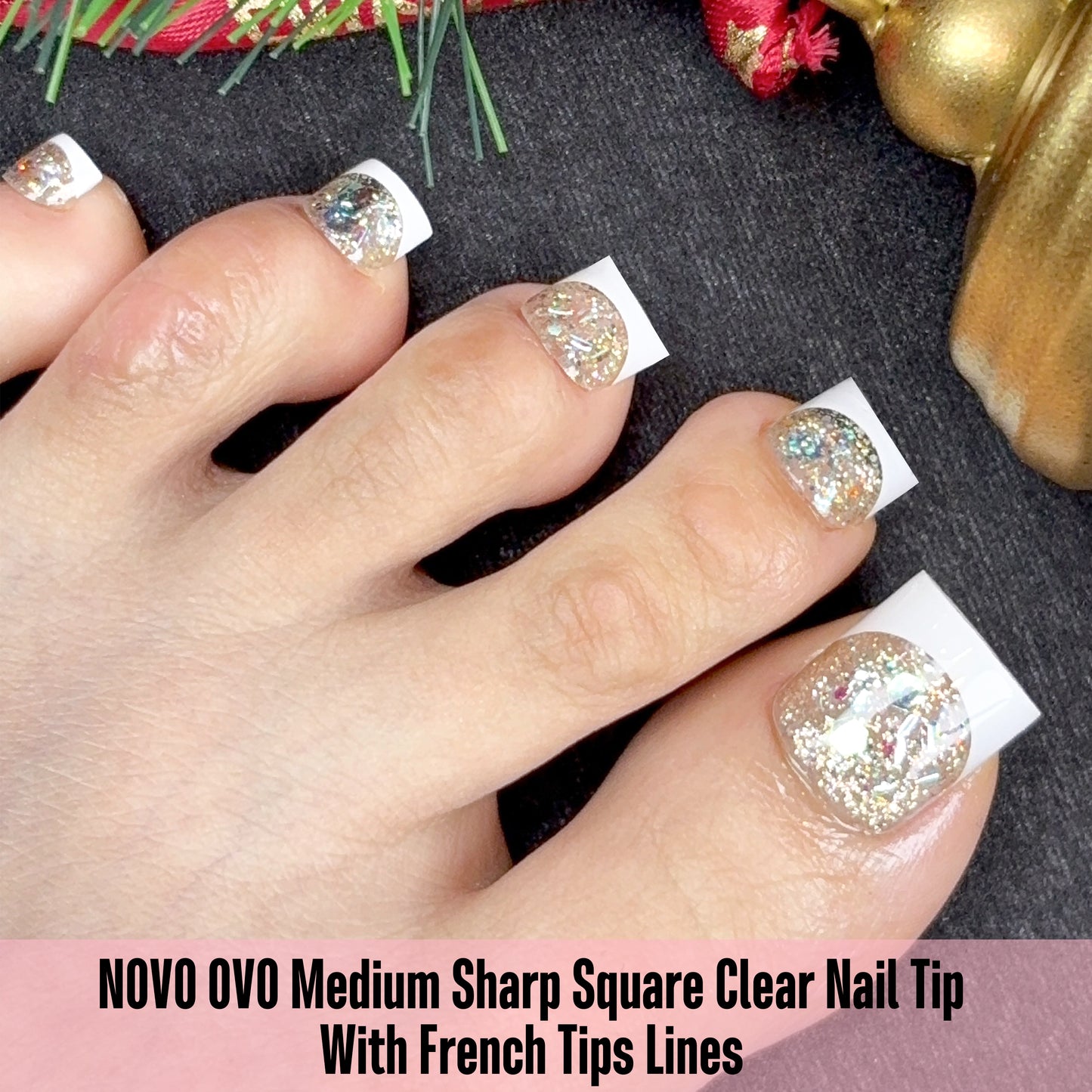 Sharp Square Toe Nails Clear with White French Tip Line