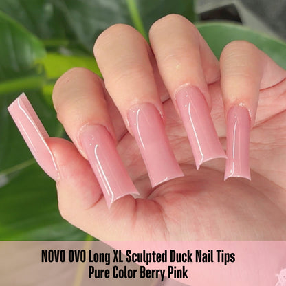 Long XL Sculpted Duck Nail Tips Pure Color Berry Pink 240