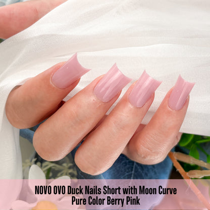Duck Nails Short with Moon Curve Pure Color Berry Pink