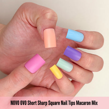 Short Sharp Square Nail Tips Macaron Mix