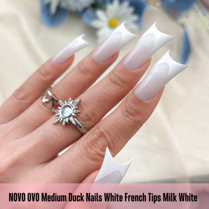 Medium Duck Nails White French Tips Milk White