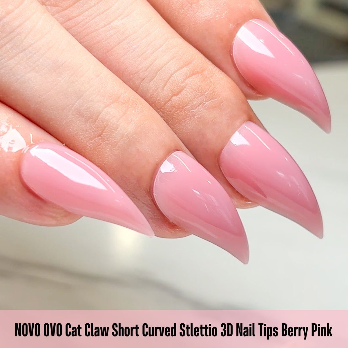 Cat Claw Short Curved Stiletto 3D Nail Tips Berry Pink 128