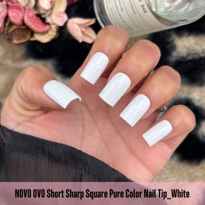 Short Sharp Square Nail Tips Pure Color White