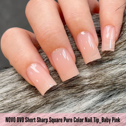 Short Sharp Square Nail Tips Pure Color Baby Pink