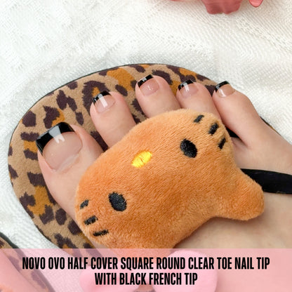 Half Cover Round Clear Toe nail tip with Black French Tip