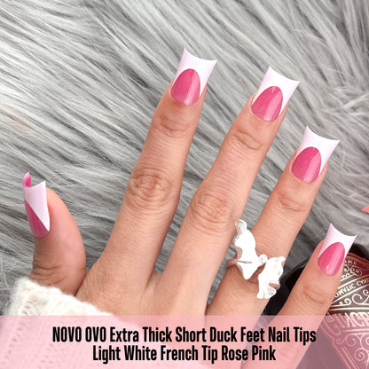 Duck Nails Short with Moon Curve Milk White French Tips Rose Pink