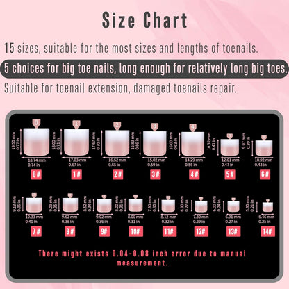 Sharp Square Toe Nail Tips Ombre Baby Pink 15 Sizes 240 Pcs