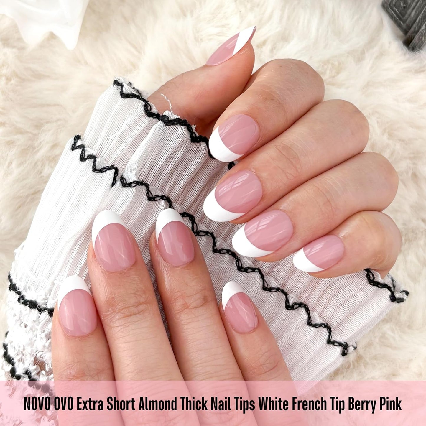 Almond Extra Short White French Tip Berry Pink