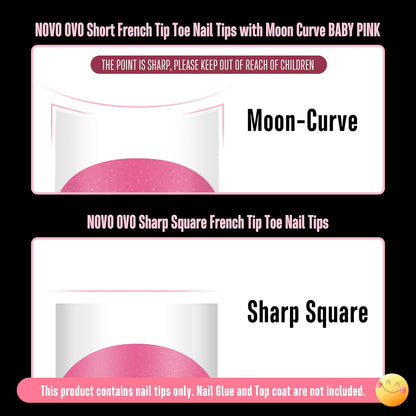 Halloween Short Sharp Square Toe Nail Tips With Moon Curve White French Tip Rose Pink