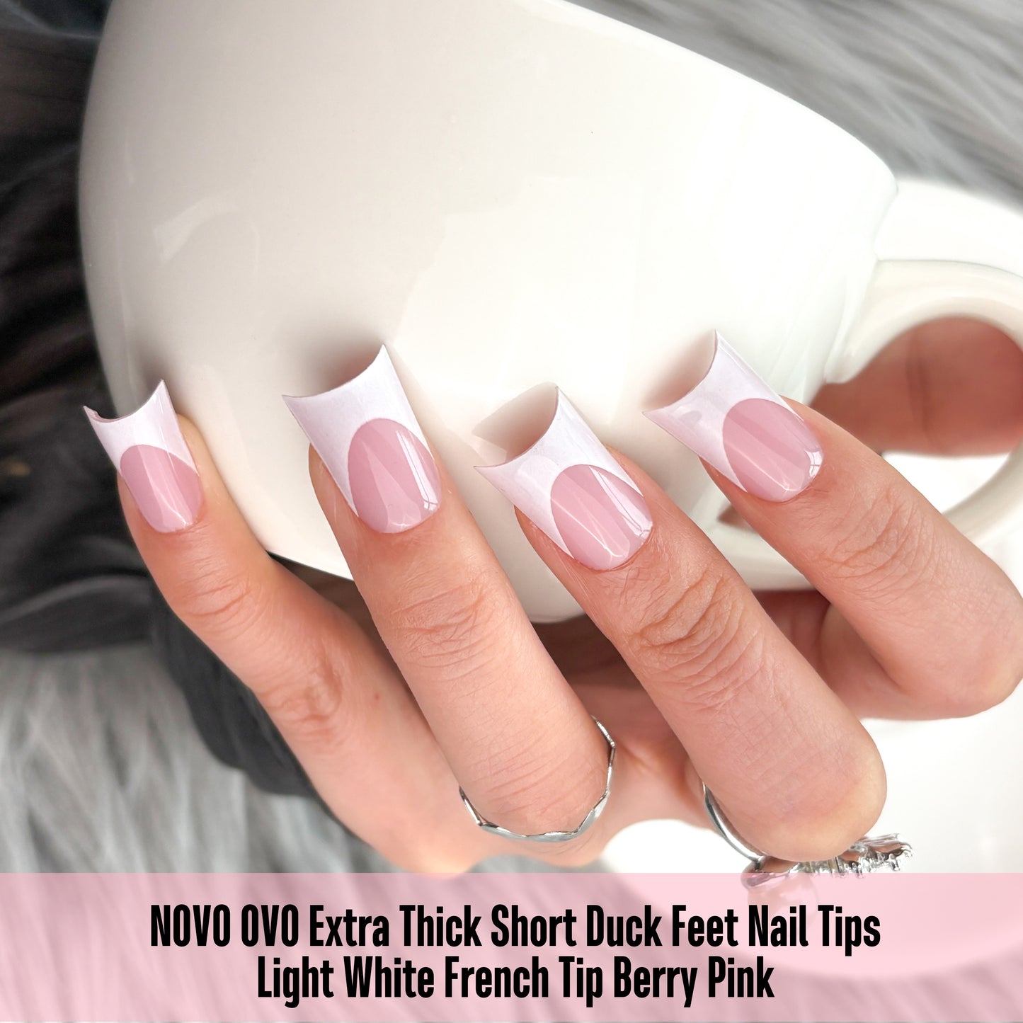 Duck Nails Short with Moon Curve Milk White French Tips Berry Pink