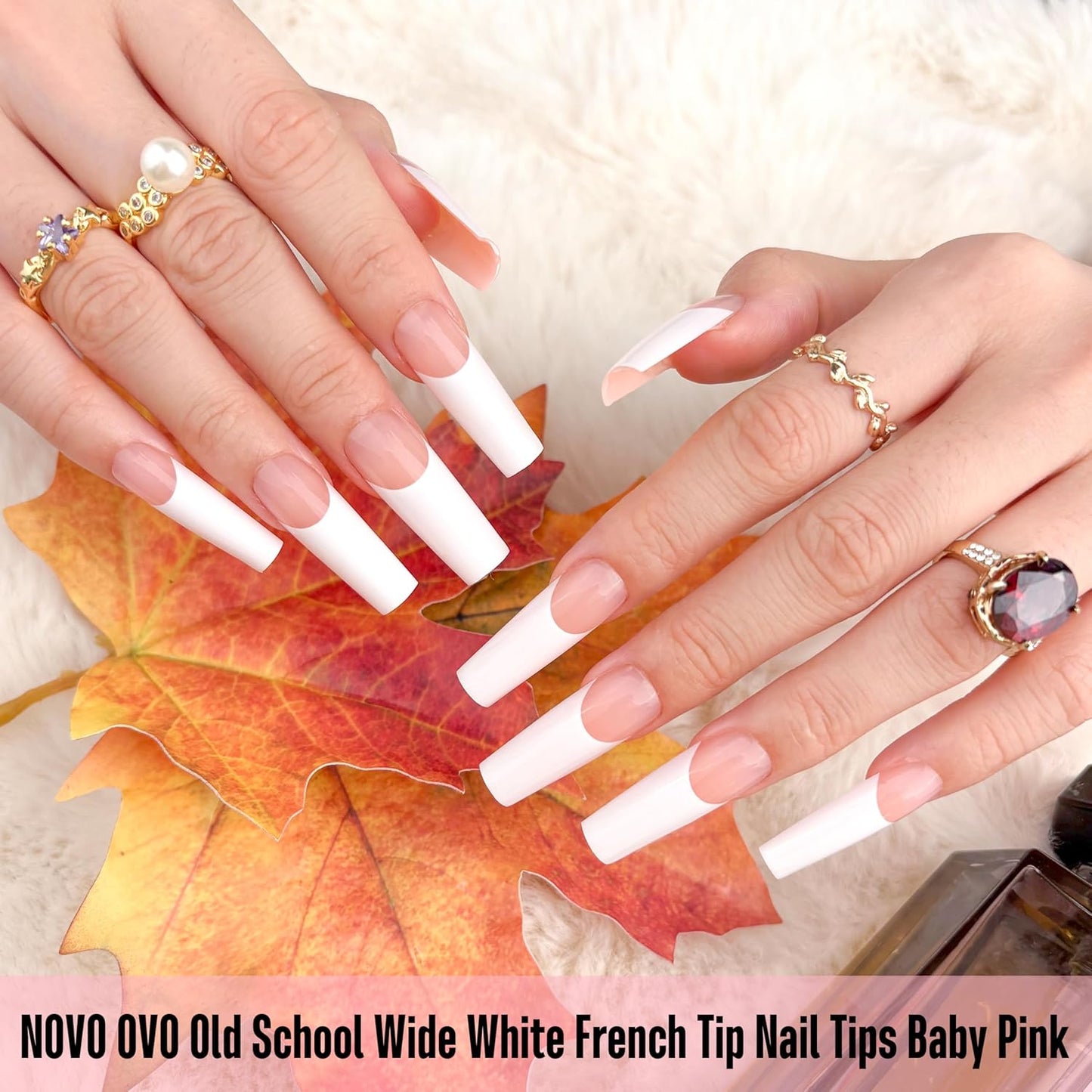 Square Long Wide White French Tip Baby Pink