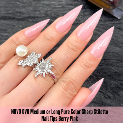 Medium or Long Pure Color Sharp Stiletto Nail Tips Berry Pink