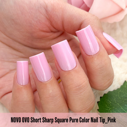 Short Sharp Square Nail Tips Pure Color Pink