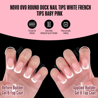 Short Round Duck Nail Tips White French Tips Baby Pink 240