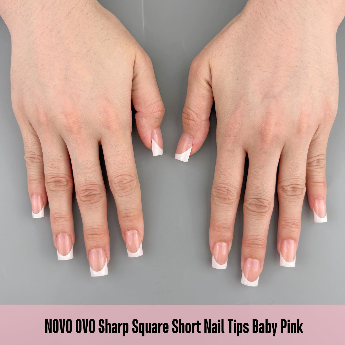 Short Sharp Square Nail Tips White French Tip Baby Pink