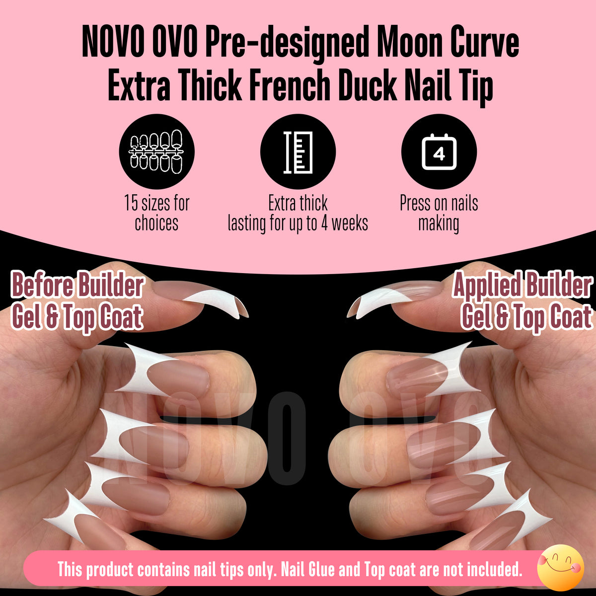Duck Nails Medium White French Tips BROWN PINK with Moon Curve