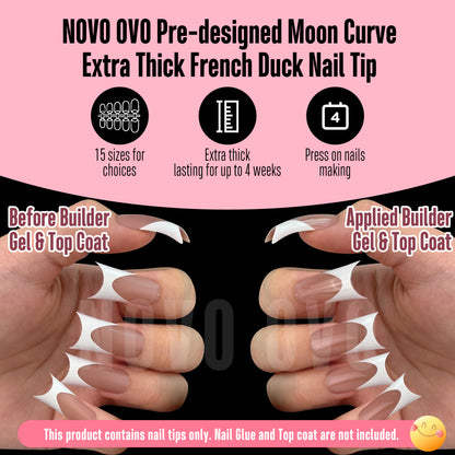 Duck Nails Medium White French Tips BROWN PINK with Moon Curve
