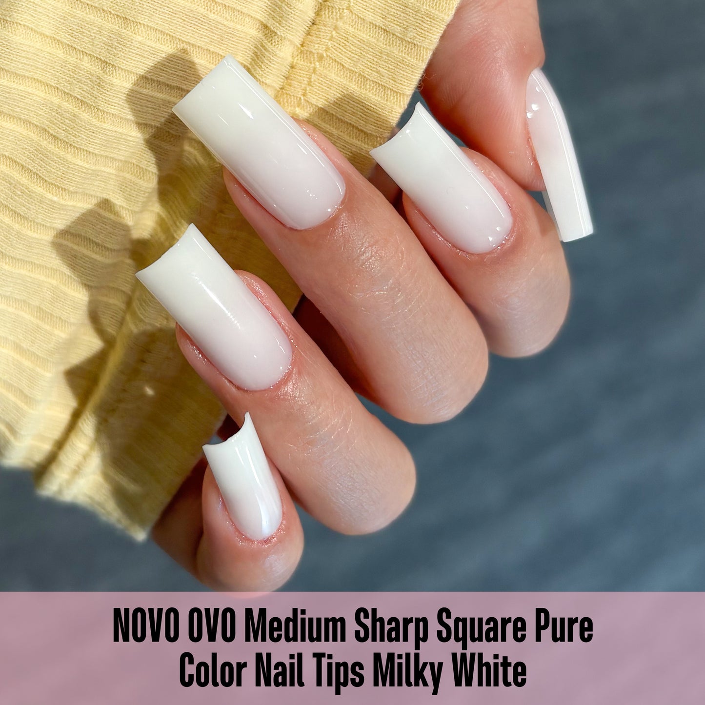 Meidum Sharp Square Pure Color Nail Tips Milky White