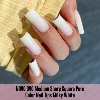 Meidum Sharp Square Pure Color Nail Tips Milky White