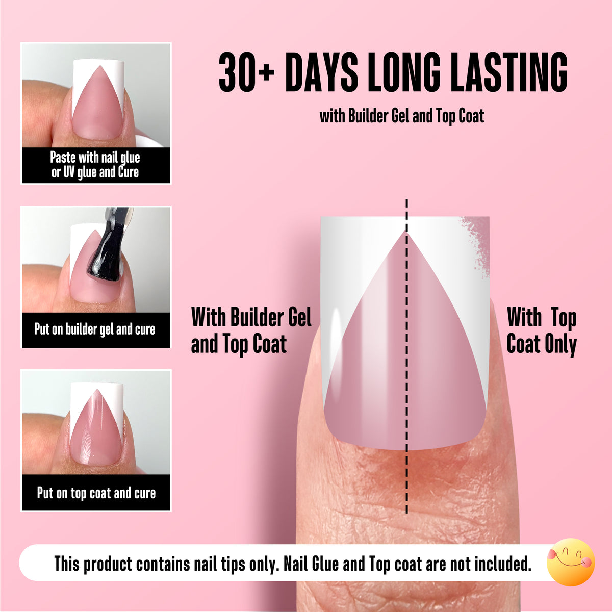 White V Shape French Short Square Nail Tips Berry Pink 240