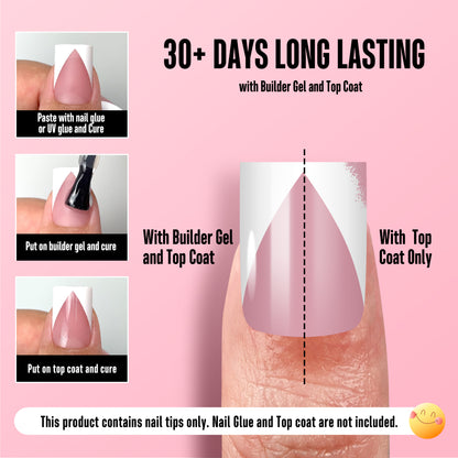 White V Shape French Short Square Nail Tips Berry Pink 240