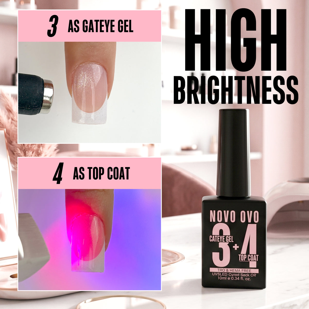 UV nail glue (as builder gel)cat eye top coat kit