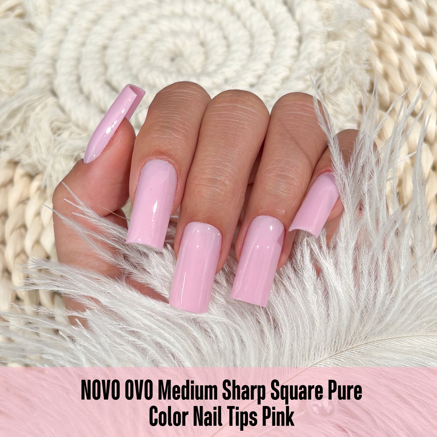 Meidum Sharp Square Pure Color Nail Tips Pink