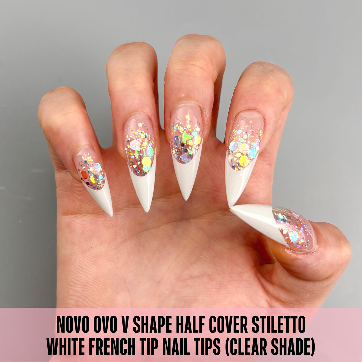 V Shape Half Cover Stiletto White French Tip Nail Tips 160