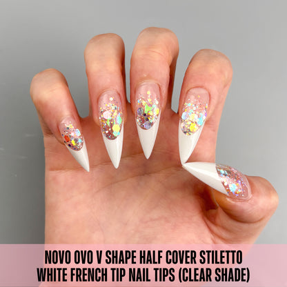 V Shape Half Cover Stiletto White French Tip Nail Tips 160