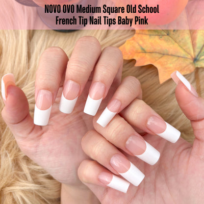 Medium Square Wide White French Tip Baby Pink