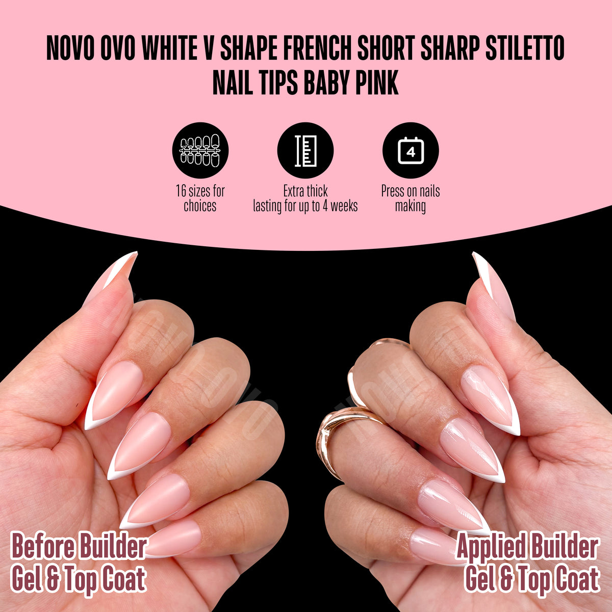 White V Shape French Short Sharp Stiletto Nail Tips Baby Pink