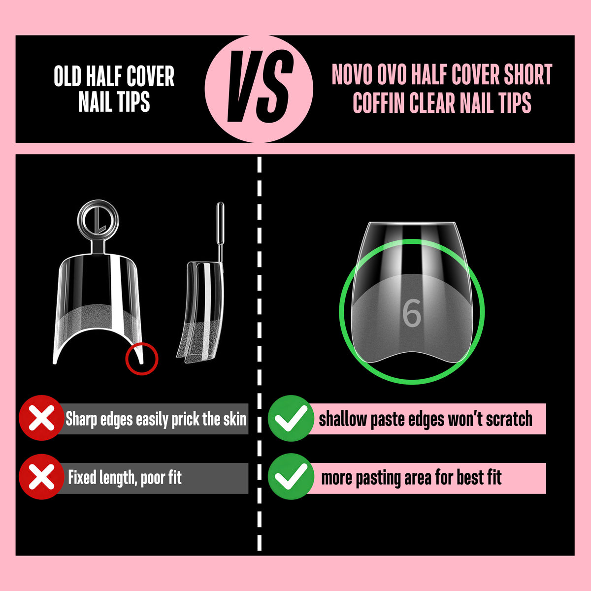 Half Cover Short Coffin Clear Nail Tips 224
