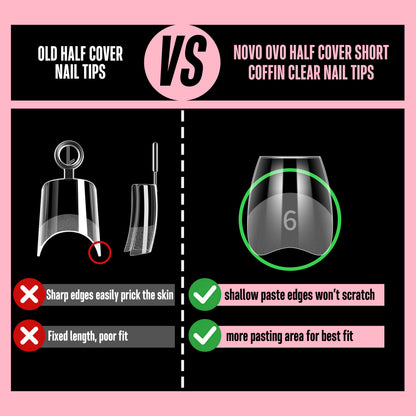 Half Cover Short Coffin Clear Nail Tips 224