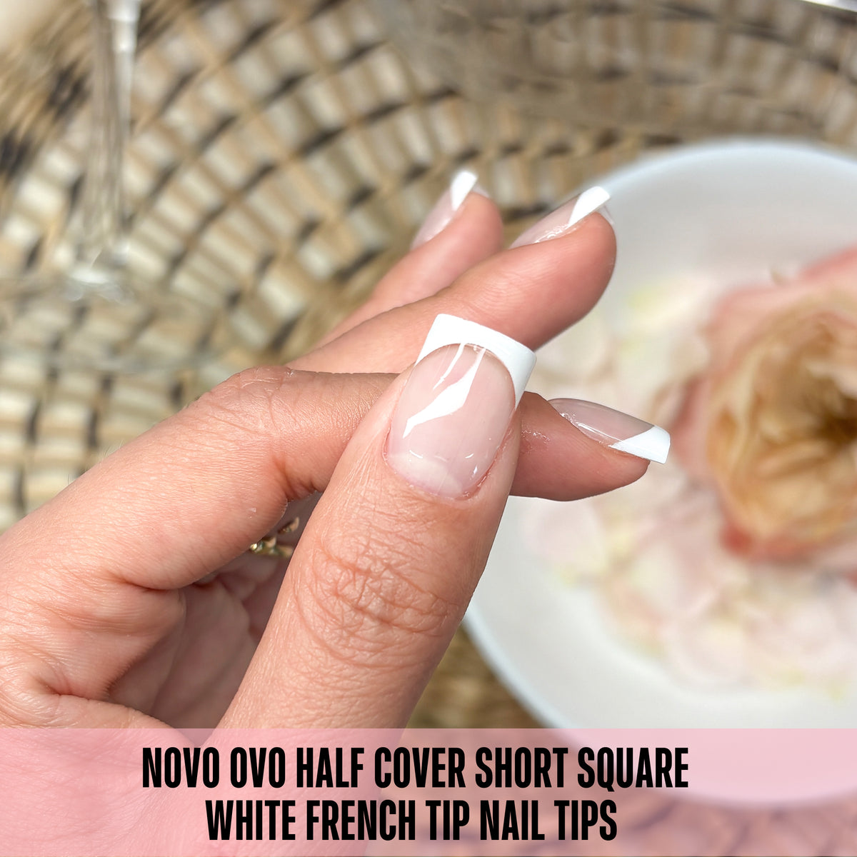 Half Cover Short Square White French Tip Nail Tips 224
