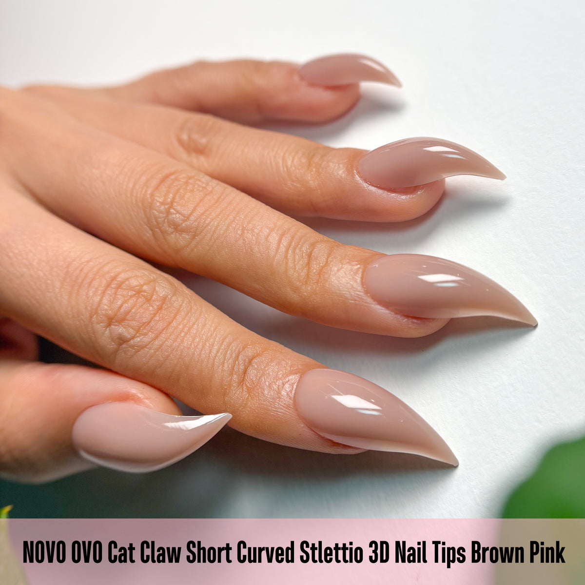 Cat Claw Short Curved Stiletto 3D Nail Tips Brown Pink 128