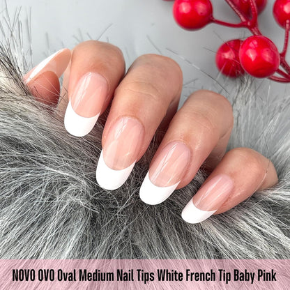 Medium Oval White French Tip BABY PINK