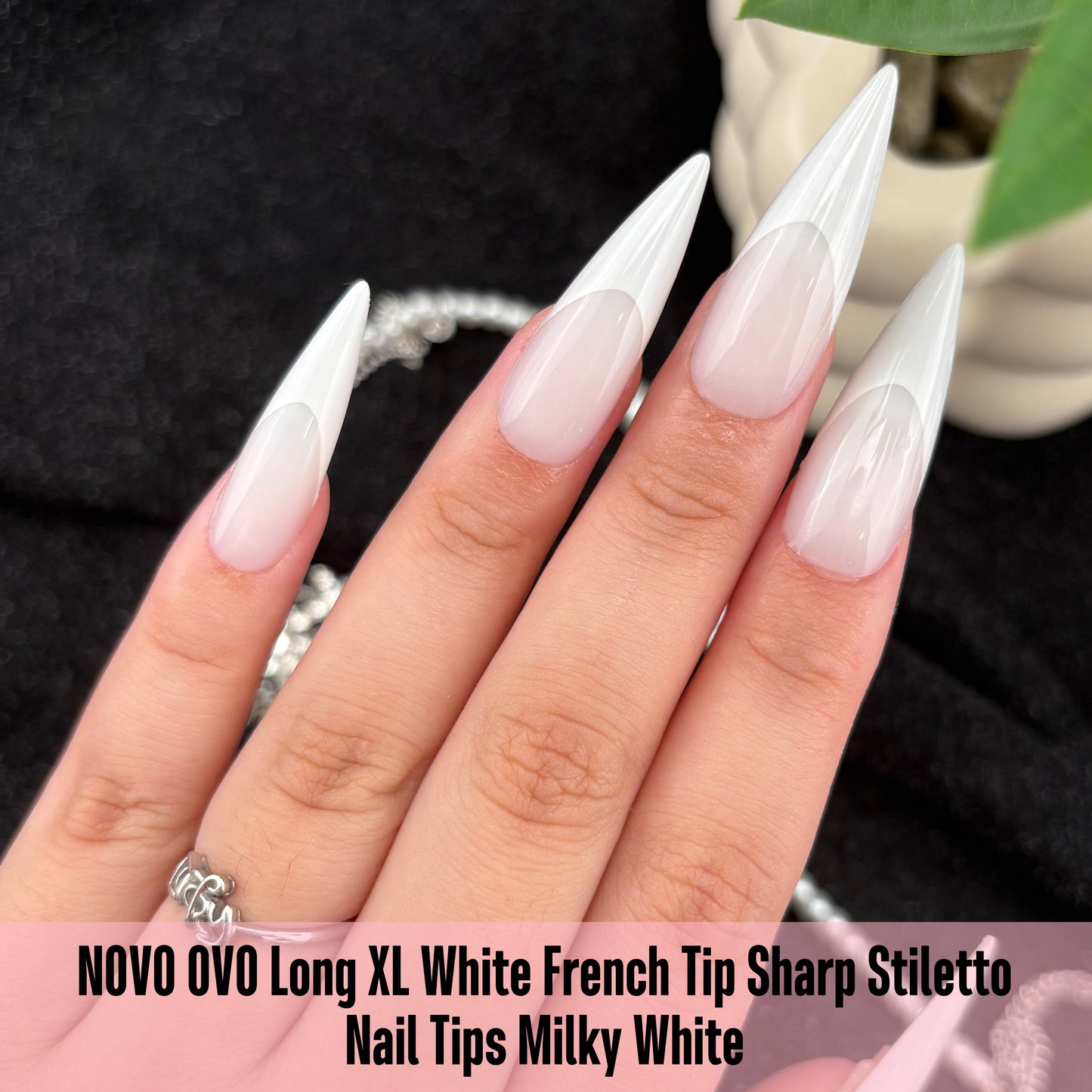 Long XL White French Tip Sharp Stiletto Nail Tips Milky White