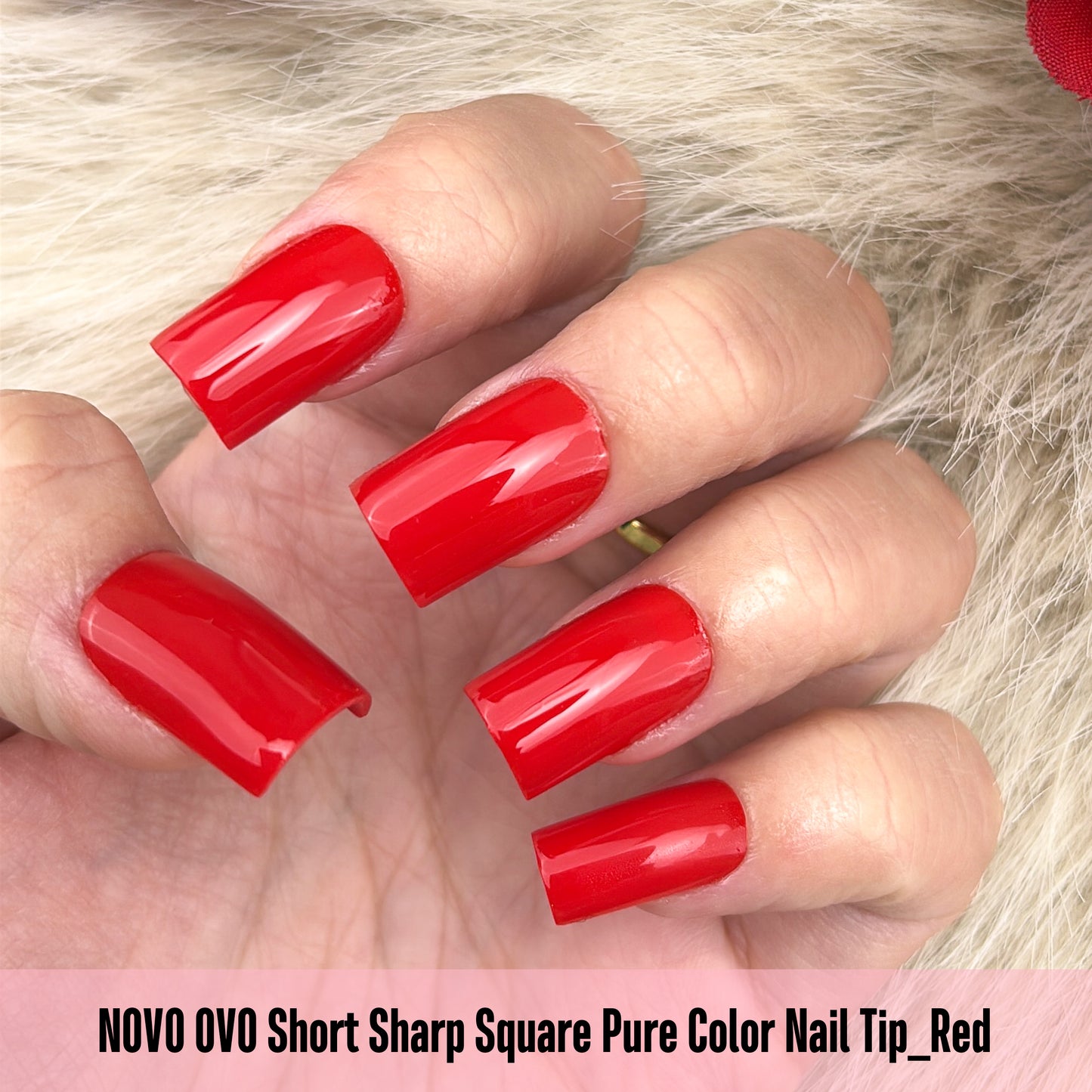 Short Sharp Square Nail Tips Pure Color Red