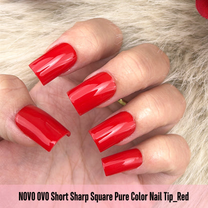 Short Sharp Square Nail Tips Pure Color Red