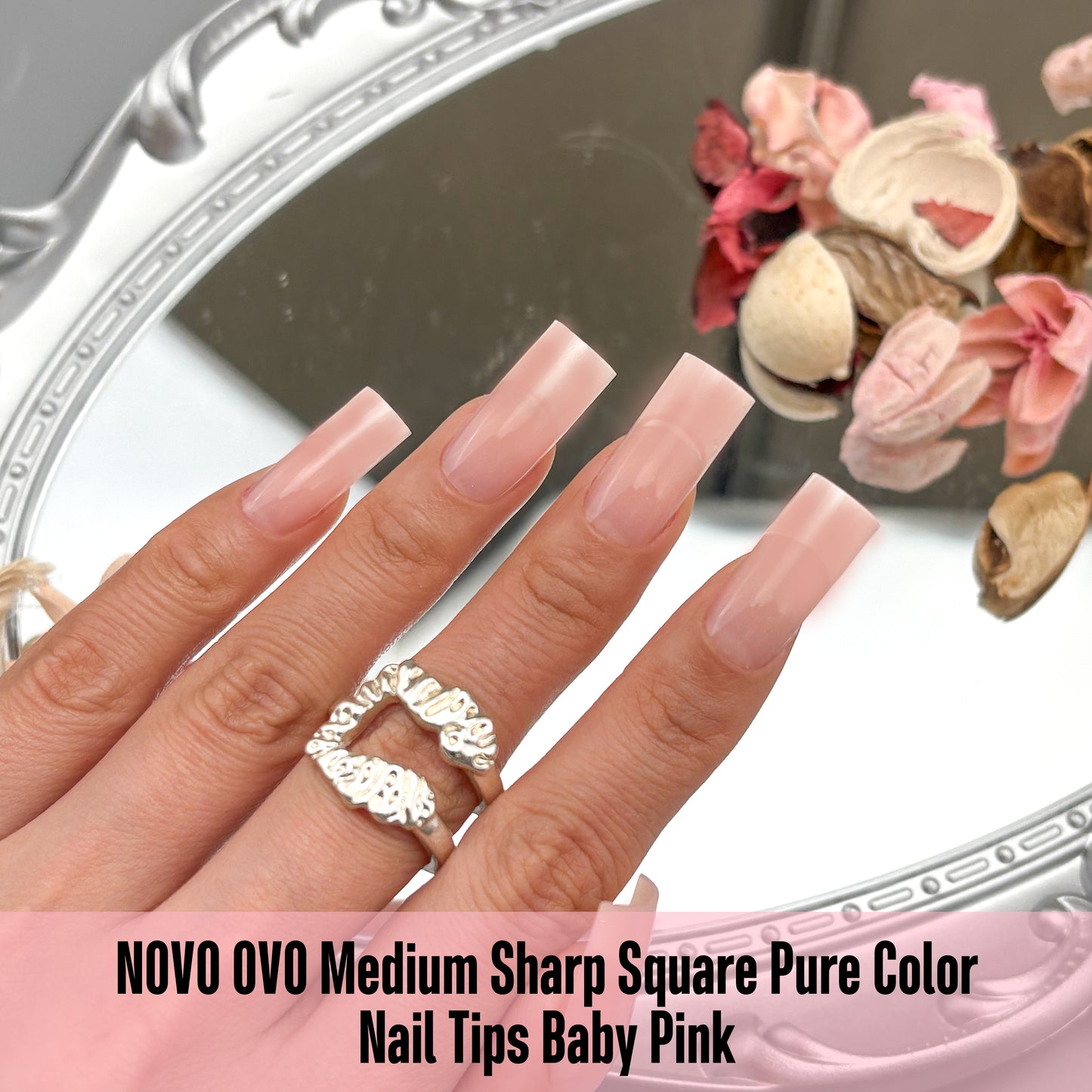 Meidum Sharp Square Pure Color Nail Tips Baby Pink 180