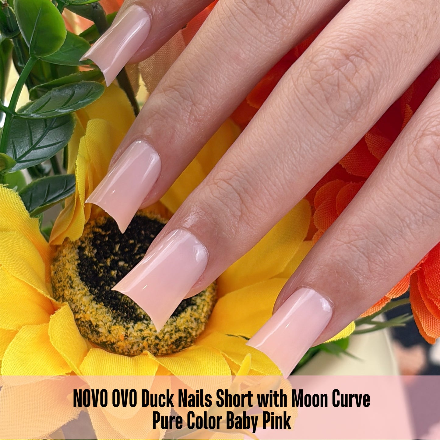 Duck Nails Short with Moon Curve Pure Color Baby Pink