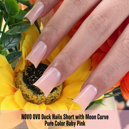 Duck Nails Short with Moon Curve Pure Color Baby Pink