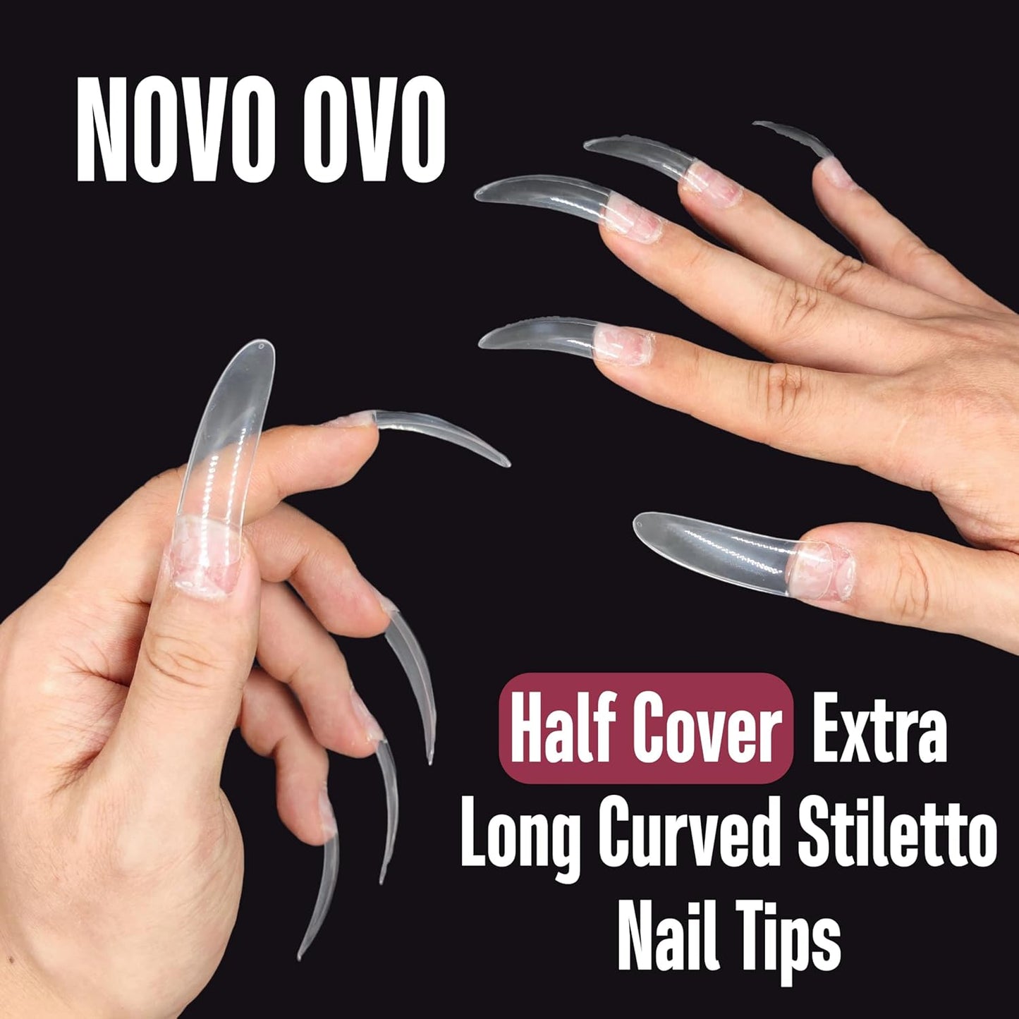Clear Queen Curved Stiletto Nail Tips 10 Sizes 500 Pcs